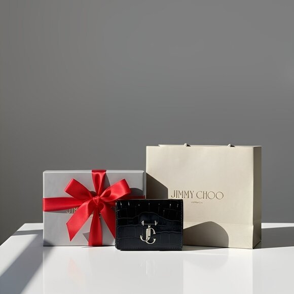 Jimmy Choo NEMO Wallet – Black Croc-Embossed Leather (Brand New) - Picture 6 of 9